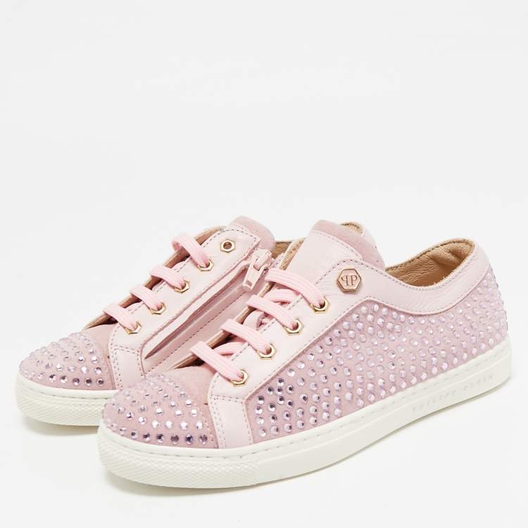Pre Owned Philipp Plein Pink Leather and Suede Mya Sneakers Size 30