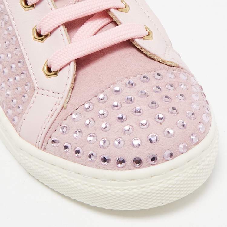 Pre Owned Philipp Plein Pink Leather and Suede Mya Sneakers Size 30