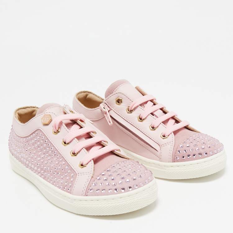 Pre Owned Philipp Plein Pink Leather and Suede Mya Sneakers Size 30
