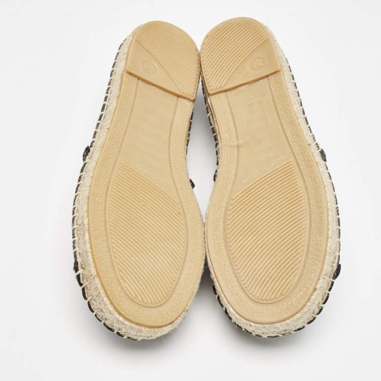 Pre Owned Philipp Plein Grey/Black Canvas and Leather Furious Kid Espadrille Flats Size 34