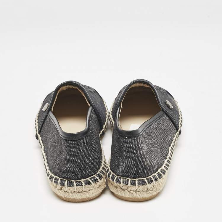 Pre Owned Philipp Plein Grey/Black Canvas and Leather Furious Kid Espadrille Flats Size 34