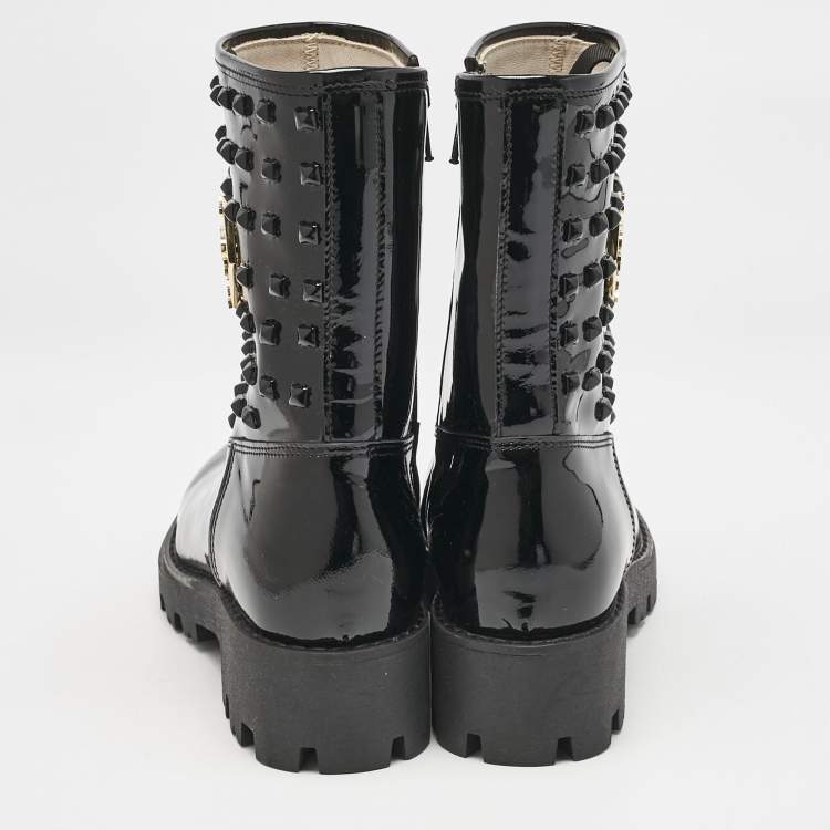Pre Owned Philipp Plein Black Patent Leather Hide Away Ankle Boots Size 34