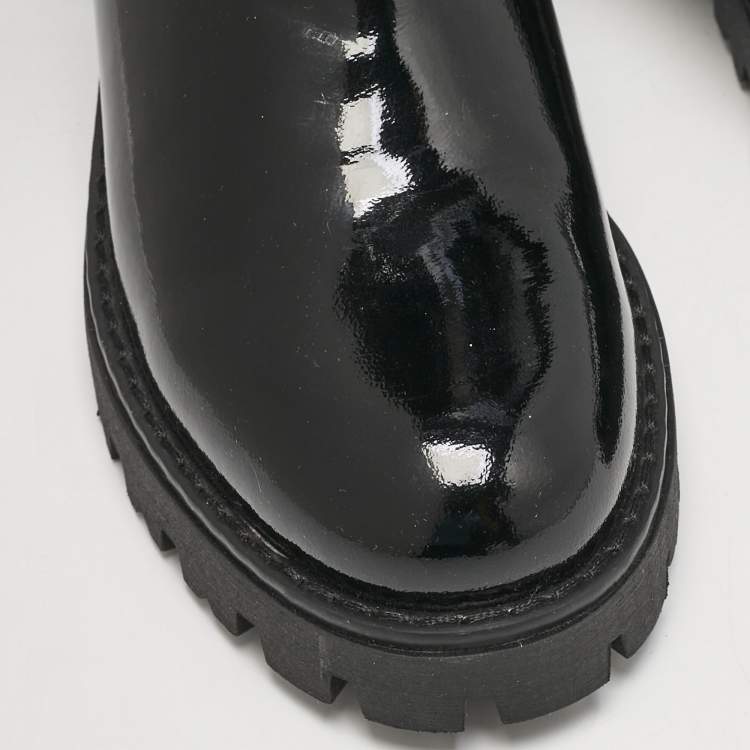 Pre Owned Philipp Plein Black Patent Leather Hide Away Ankle Boots Size 34