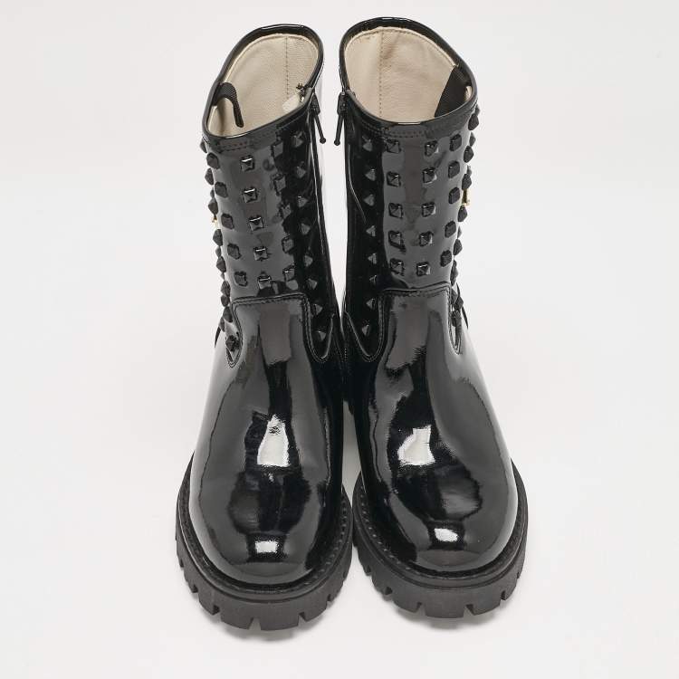 Pre Owned Philipp Plein Black Patent Leather Hide Away Ankle Boots Size 34