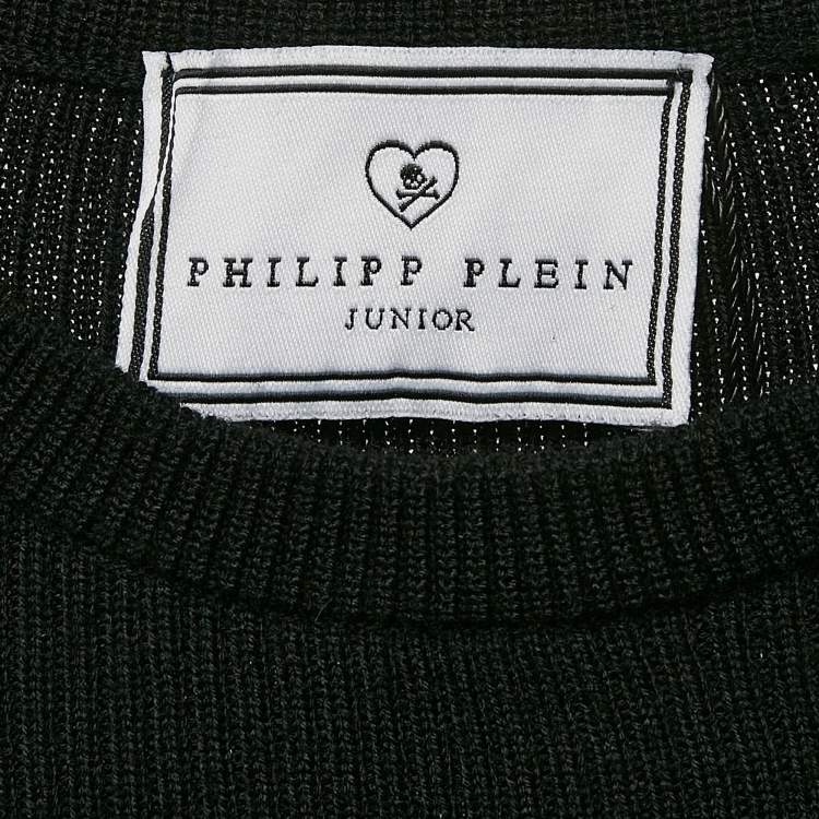 Pre Owned Philipp Plein Junior Black Crystal Embellished Rib Knit Wool Bodycon Dress 8 Yrs