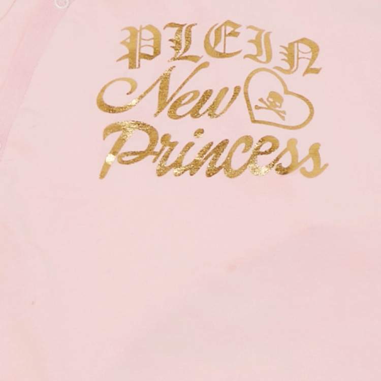 Pre Owned Philipp Plein Baby Pink Printed Jersey Growsuit and Cap 6-9M