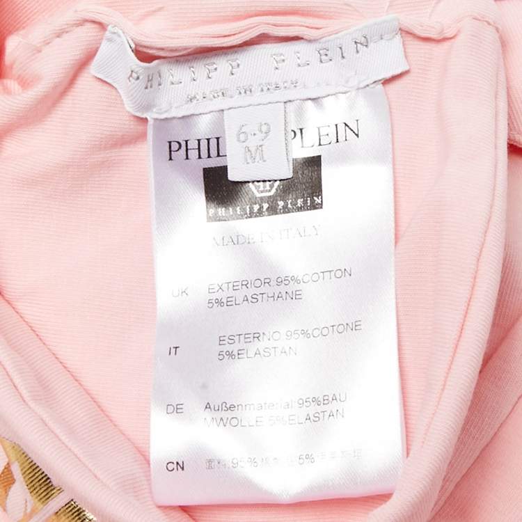 Pre Owned Philipp Plein Baby Pink Printed Jersey Growsuit and Cap 6-9M
