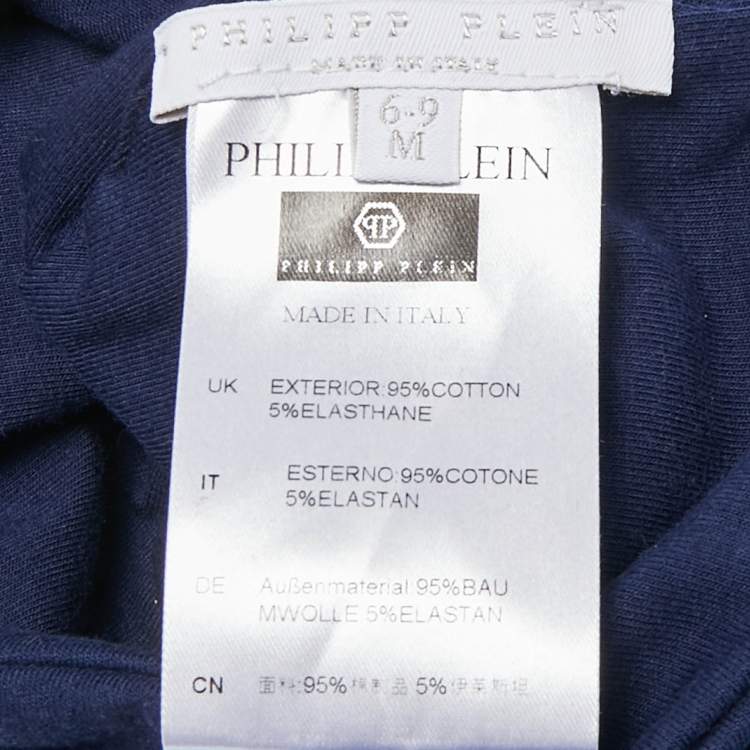 Pre Owned Philipp Plein Baby Blue Teddy Boss Print Cotton Sam D Romper Set 6-9M