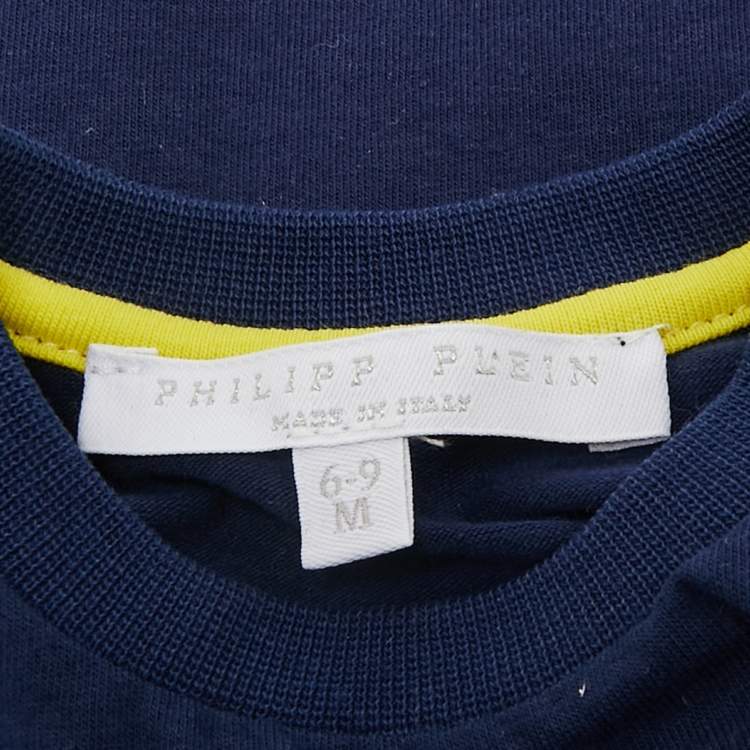 Pre Owned Philipp Plein Baby Blue Teddy Boss Print Cotton Sam D Romper Set 6-9M