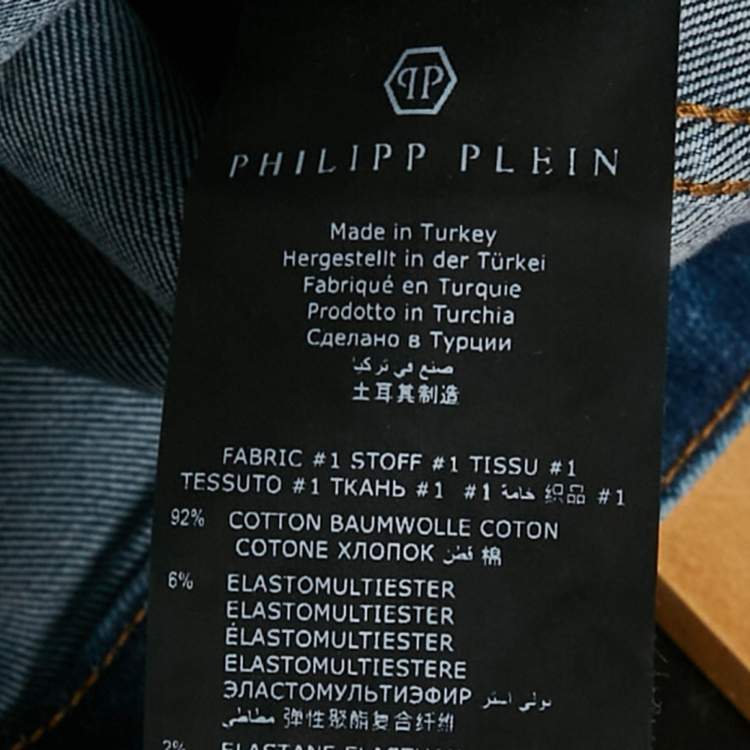 Pre Owned Philipp Plein Junior Blue Studded Denim Button Front Shelly Jacket 6 Yrs
