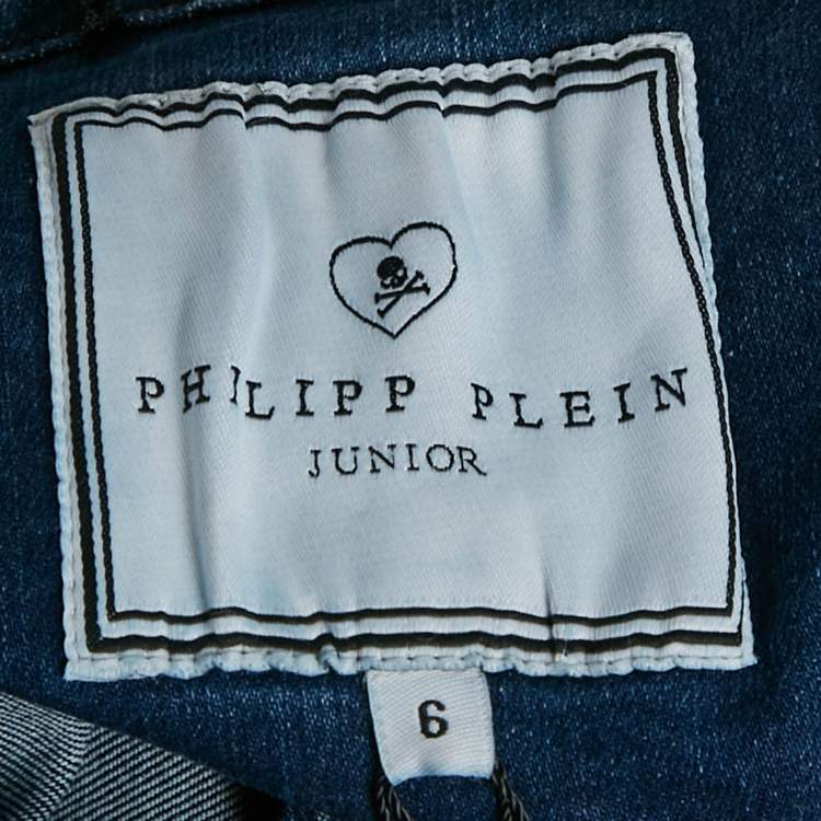 Pre Owned Philipp Plein Junior Blue Studded Denim Button Front Shelly Jacket 6 Yrs