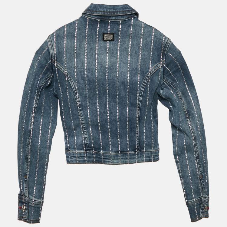 Pre Owned Philipp Plein Junior Blue Studded Denim Button Front Shelly Jacket 6 Yrs