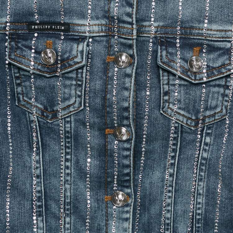 Pre Owned Philipp Plein Junior Blue Studded Denim Button Front Shelly Jacket 6 Yrs