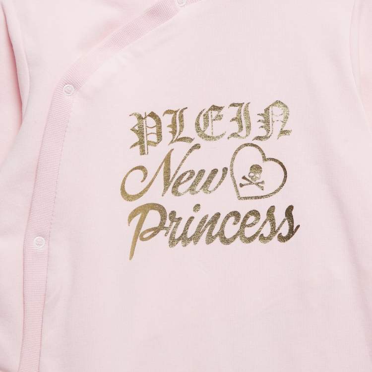 Pre Owned Philipp Plein Pink Printed Jersey Growsuit and Cap Set 9-12M