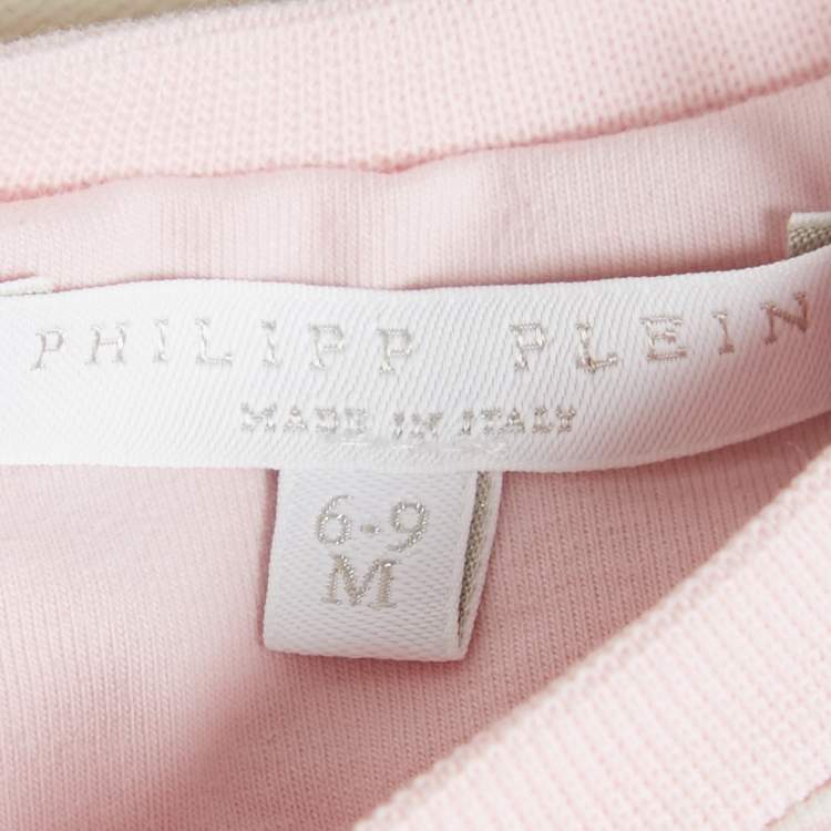 Pre Owned Philipp Plein Pink Printed Jersey Romper and Cap Set 6-9M