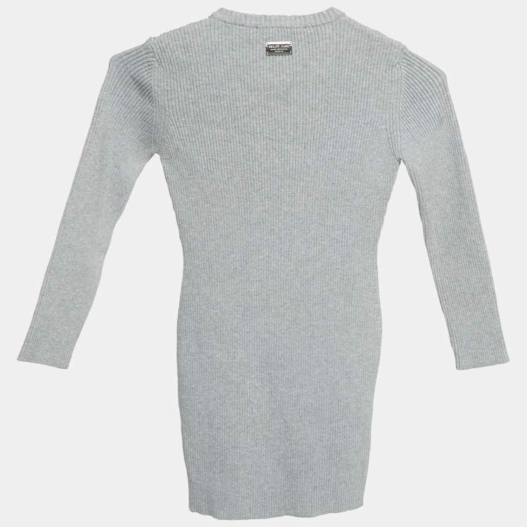 Pre Owned Philipp Plein Junior Grey Crystal Embellished Rib Knit Gaila Dress 6 Yrs 