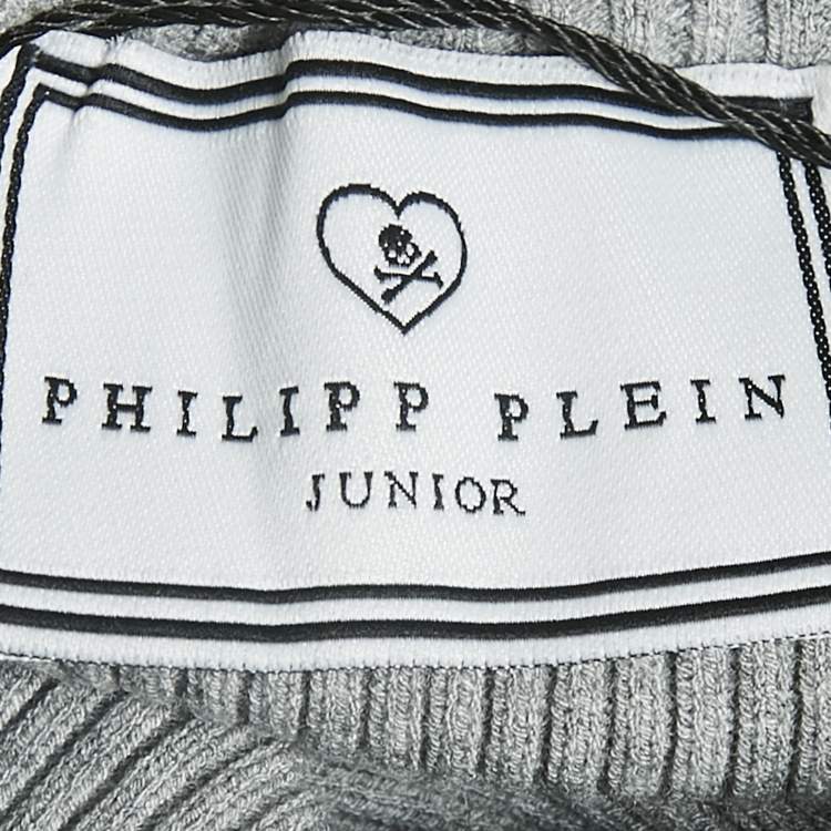 Pre Owned Philipp Plein Junior Grey Crystal Embellished Rib Knit Gaila Dress 6 Yrs 