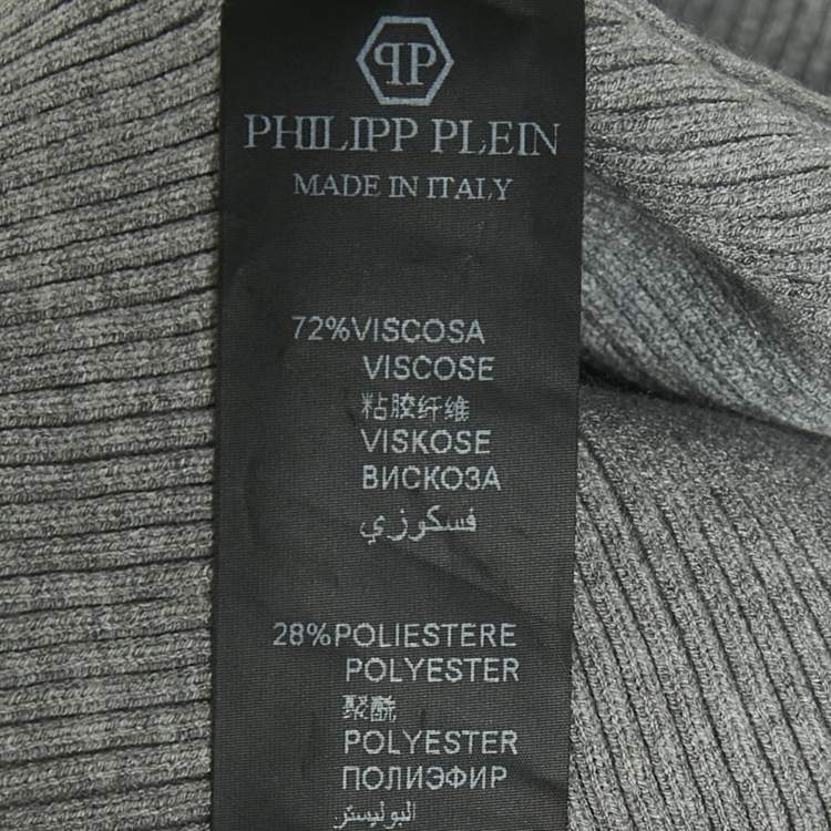 Pre Owned Philipp Plein Junior Grey Crystal Embellished Rib Knit Gaila Dress 6 Yrs 