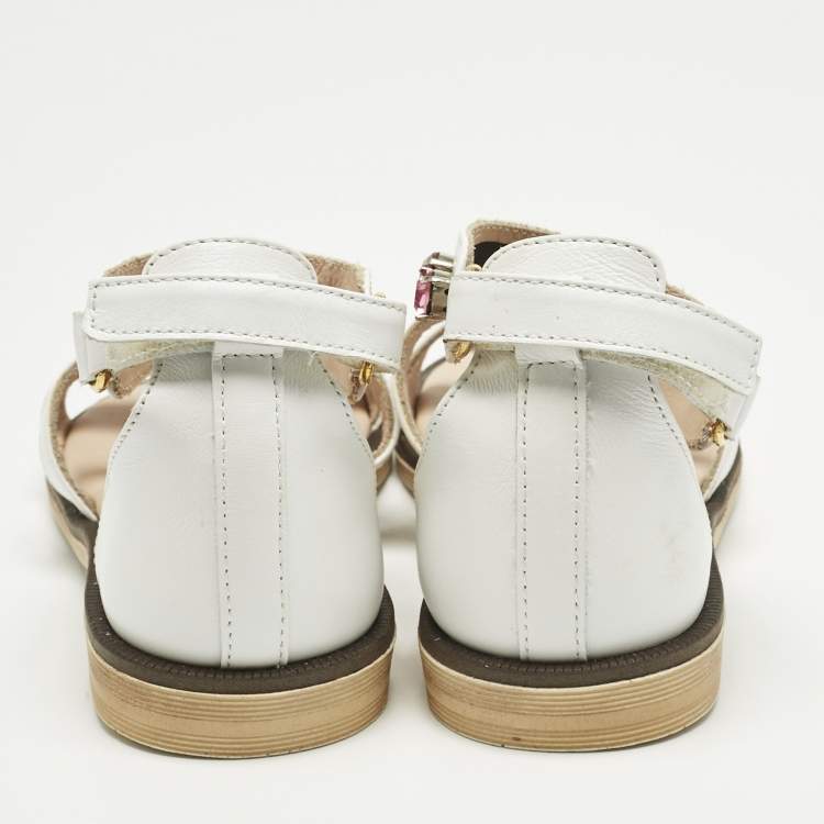 Pre Owned Philipp Plein White Leather Crystal Embellished Flat Sandals Size 30