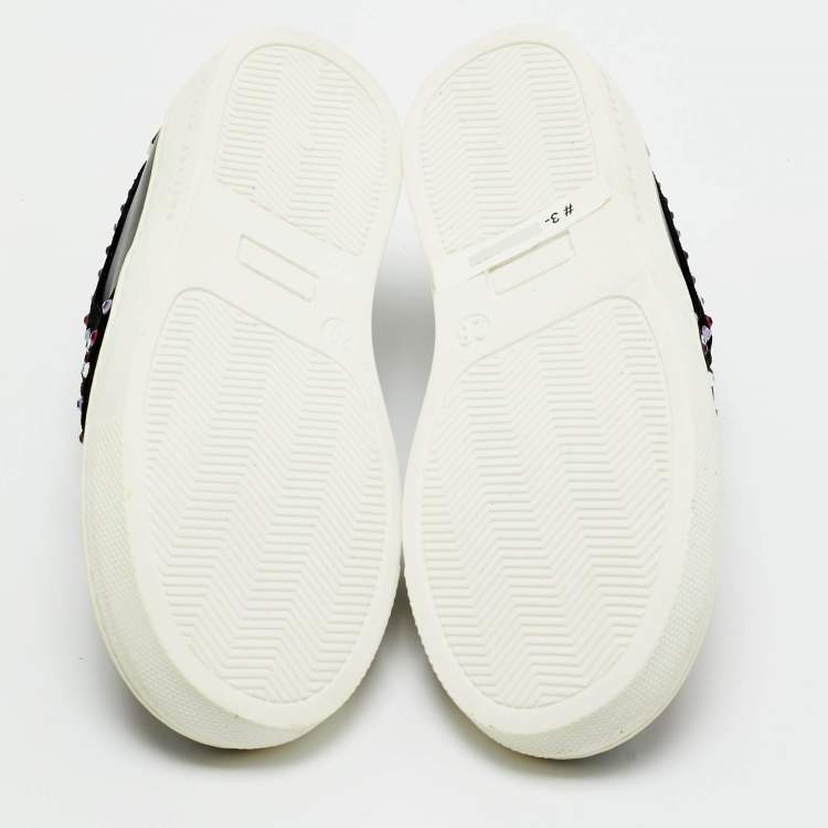 Pre Owned Philipp Plein Black Leather Embellished Lea Sneakers Size 28