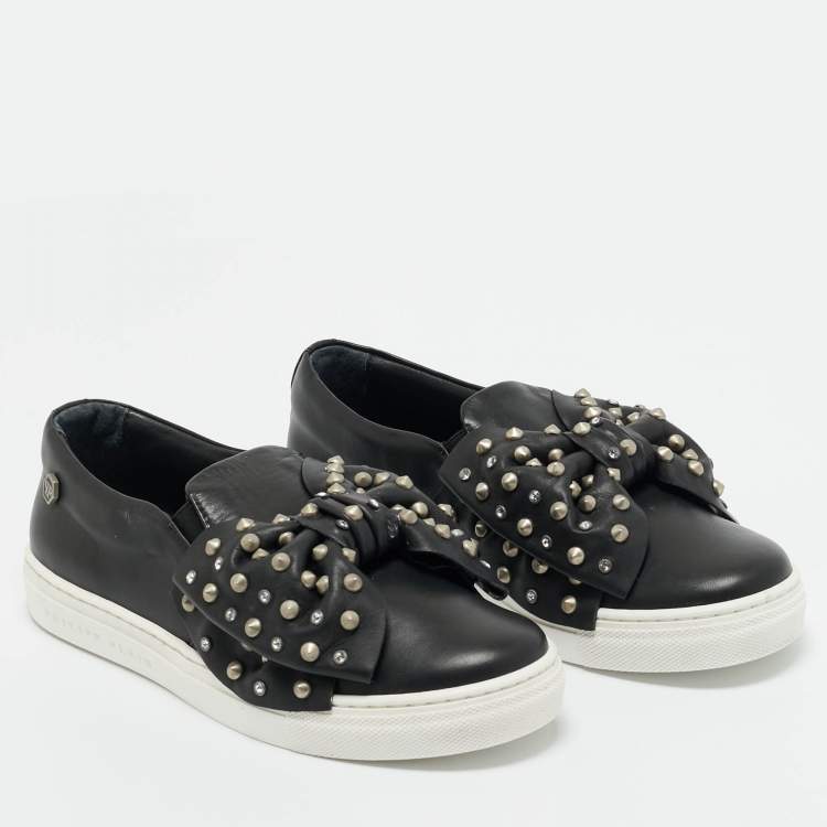 Pre Owned Philipp Plein Black Leather Studded Diana Sneakers Size 34