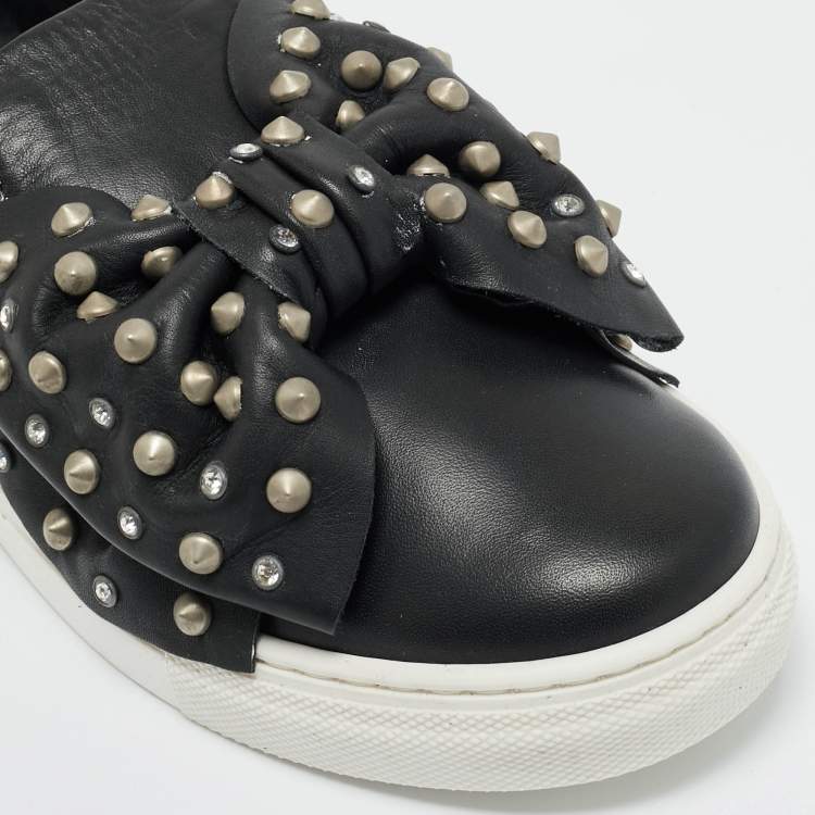 Pre Owned Philipp Plein Black Leather Studded Diana Sneakers Size 34