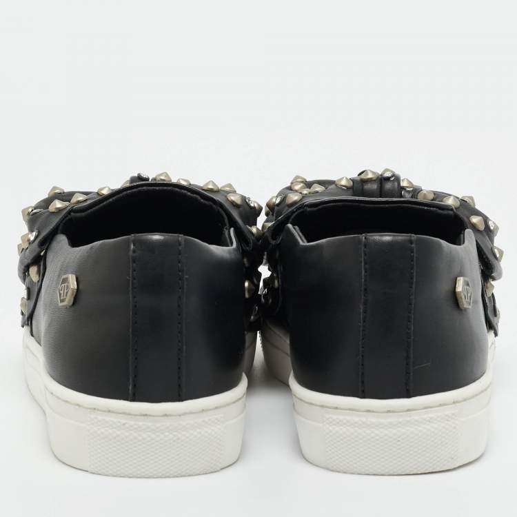 Pre Owned Philipp Plein Black Leather Studded Diana Sneakers Size 34