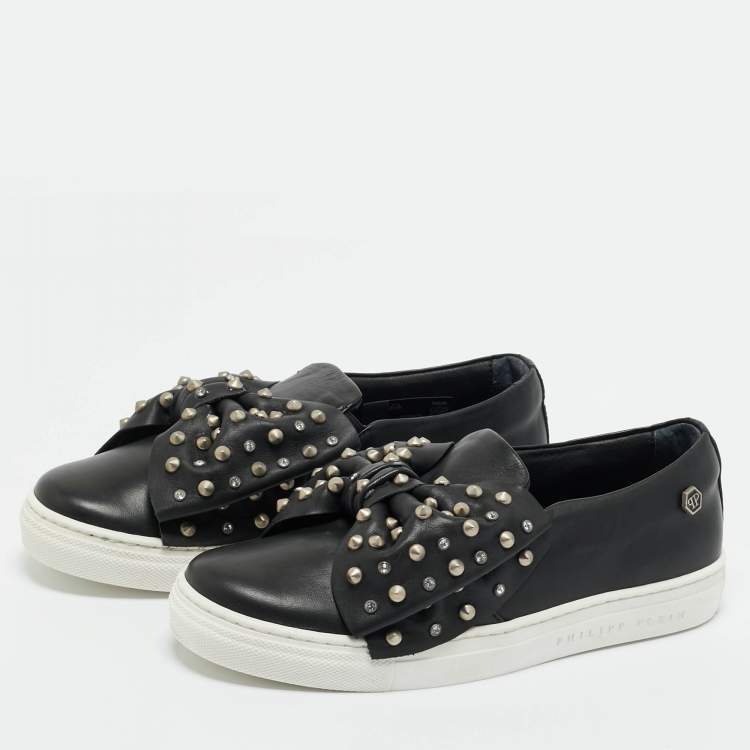 Pre Owned Philipp Plein Black Leather Studded Diana Sneakers Size 34