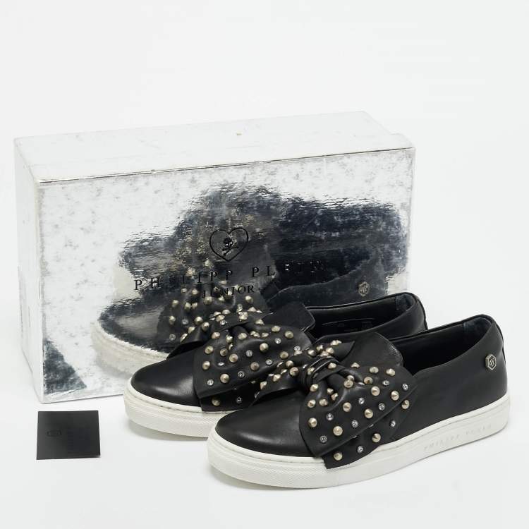 Pre Owned Philipp Plein Black Leather Studded Diana Sneakers Size 34