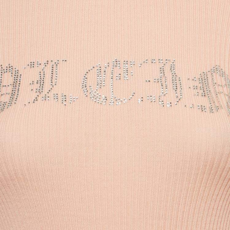 Pre Owned Philipp Plein Junior Pink Crystal Knit Day Dress 8 Yrs 