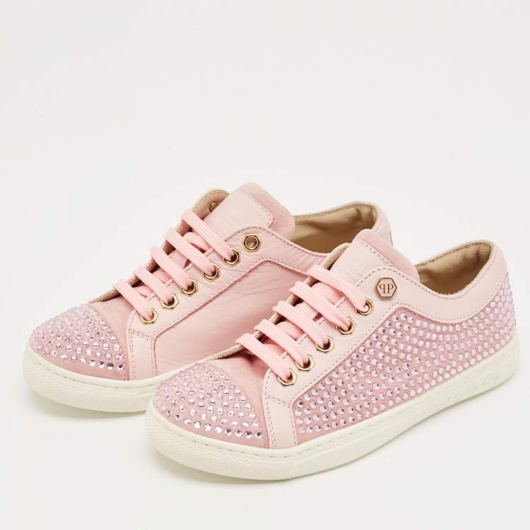 Pre Owned Philipp Plein Pink Leather and Suede Mya Sneakers Size 31