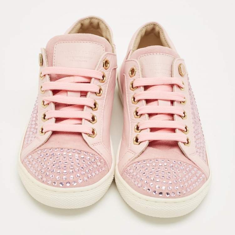 Pre Owned Philipp Plein Pink Leather and Suede Mya Sneakers Size 31