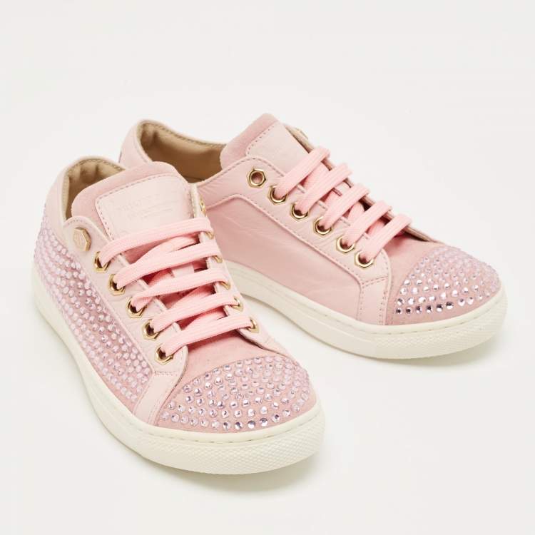 Pre Owned Philipp Plein Pink Leather and Suede Mya Sneakers Size 31