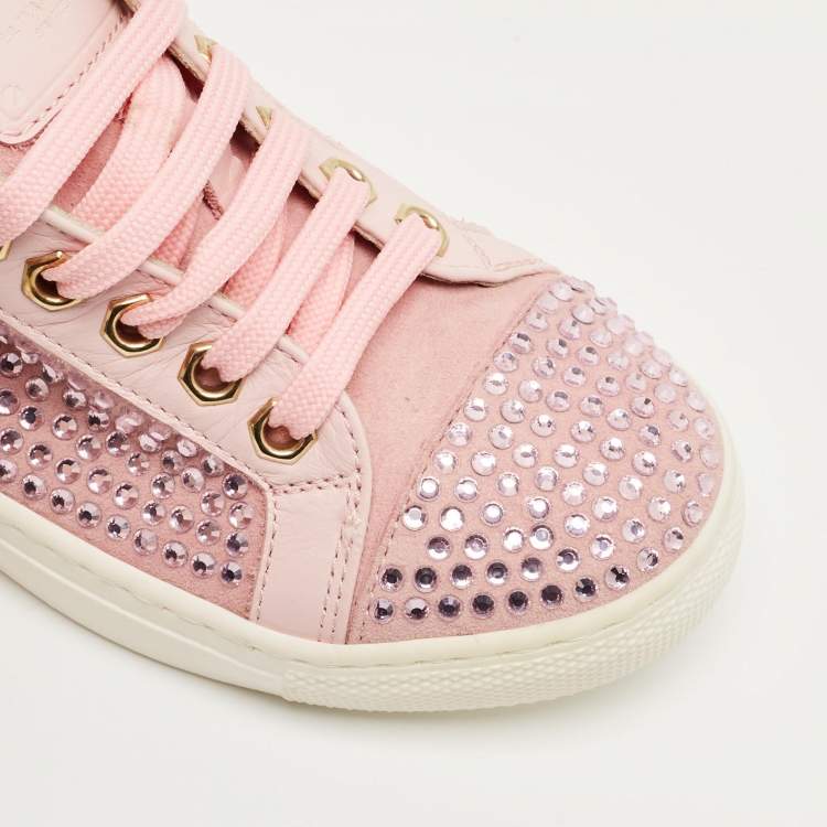 Pre Owned Philipp Plein Pink Leather and Suede Mya Sneakers Size 31