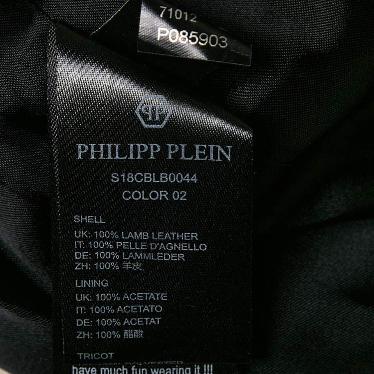 Pre Owned Philipp Plein Junior Black Crocodile Textured Leather Stud Detail Biker Jacket 8 Yrs