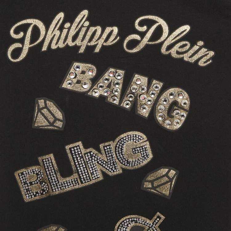 Pre Owned Philipp Plein Junior Black Printed Cotton Stud Detail T-Shirt 6 Yrs