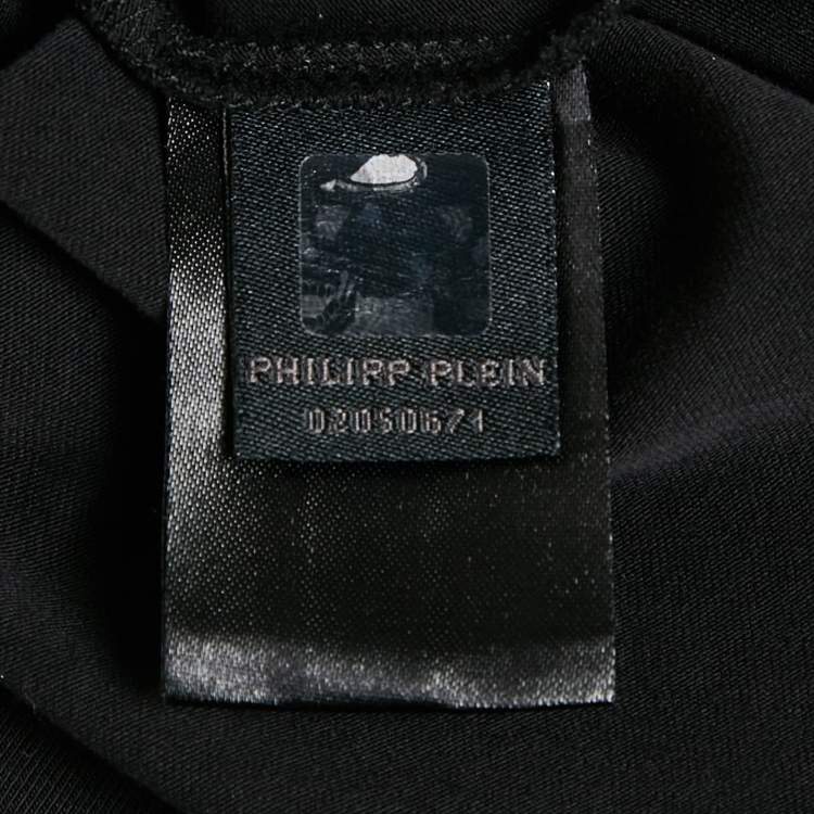 Pre Owned Philipp Plein Junior Black Printed Cotton Stud Detail T-Shirt 6 Yrs