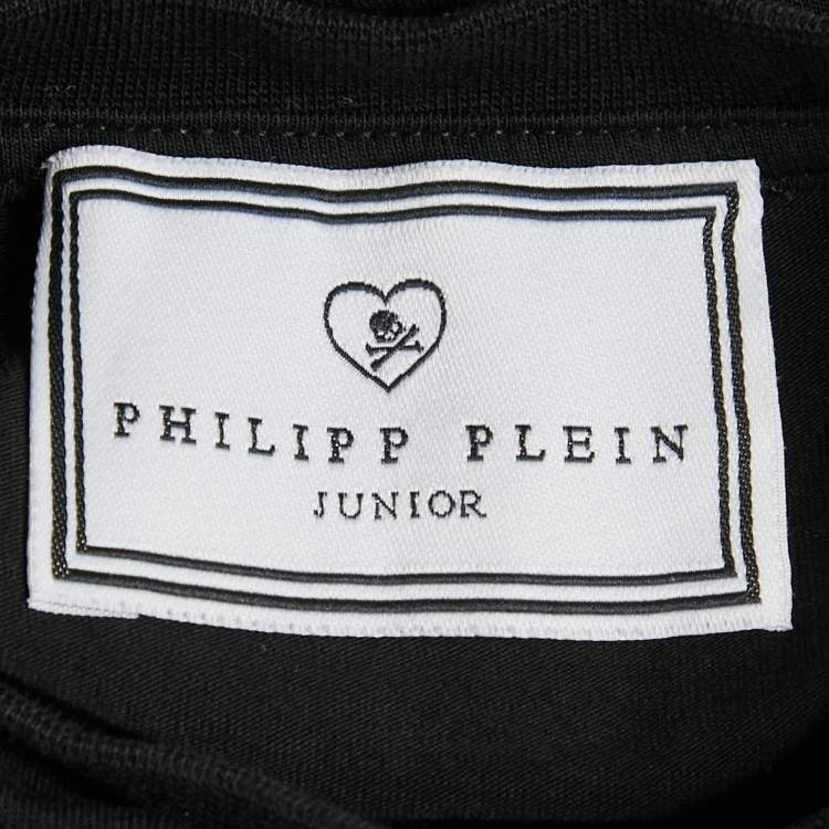 Pre Owned Philipp Plein Junior Black Printed Cotton Stud Detail T-Shirt 6 Yrs