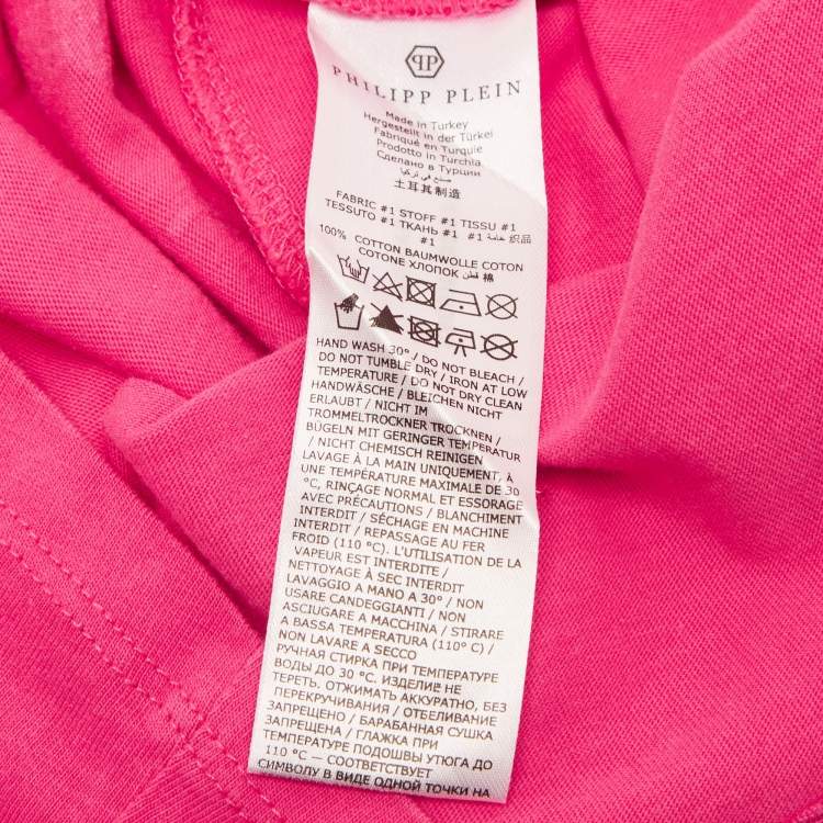 Pre Owned Philipp Plein Kids Pink Logo Studded Cotton T-Shirt 8 Yrs