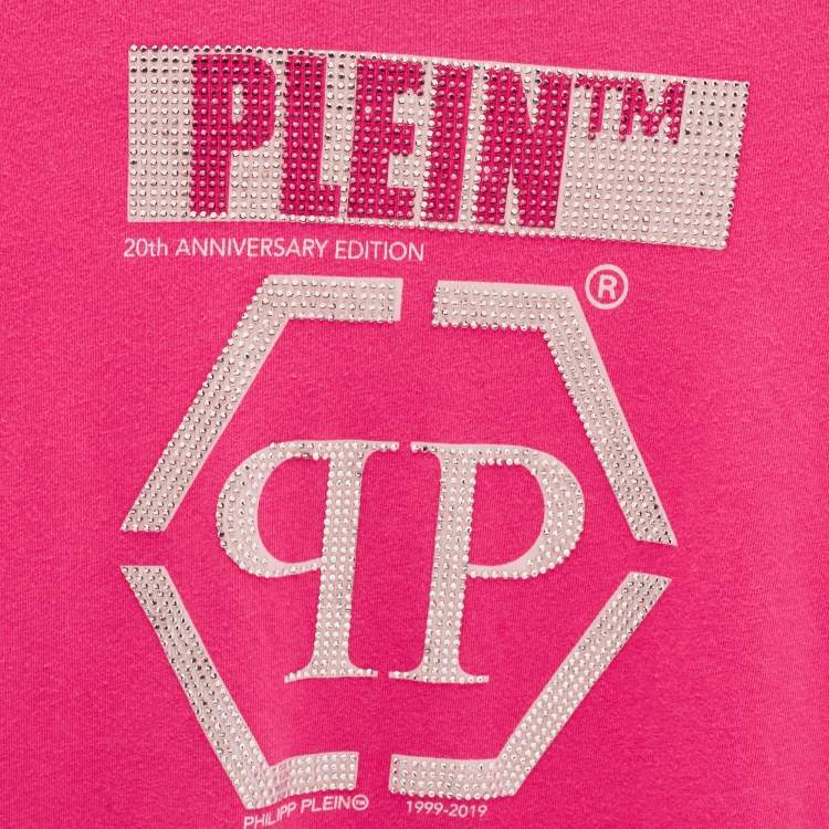 Pre Owned Philipp Plein Kids Pink Logo Studded Cotton T-Shirt 8 Yrs