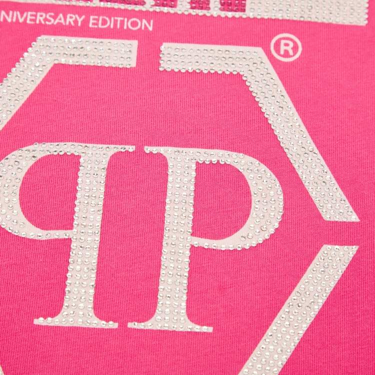 Pre Owned Philipp Plein Kids Pink Logo Studded Cotton T-Shirt 8 Yrs