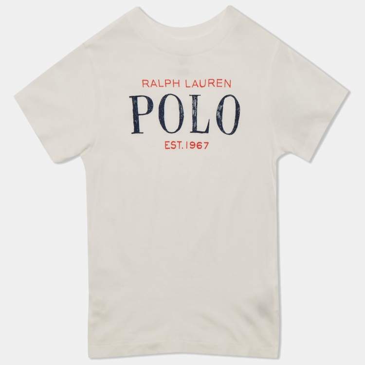 Pre Owned Polo Ralph Lauren Kids White Logo Print Jersey T-Shirt 3 Yrs
