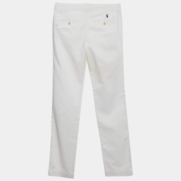 Pre Owned Polo Ralph Lauren Boys White Cotton Skinny Preppy Pants 12 Yrs