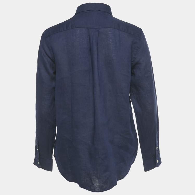 Pre Owned قميص بولو من رالف لورين قطن مخطط وردي بقصة ضيقة وأزرار أمامية مقاس متوسط (ميديوم)