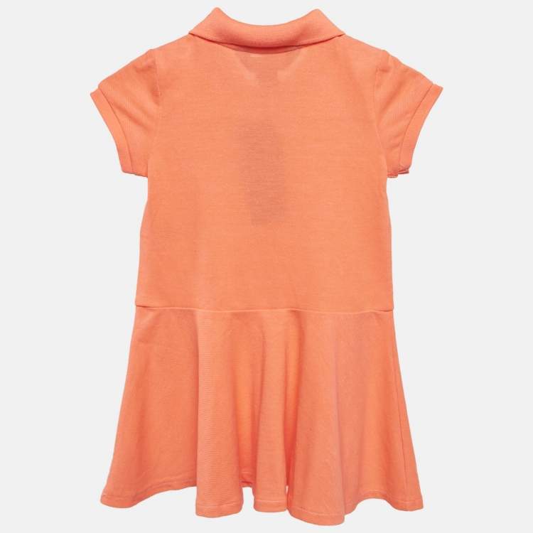 Pre Owned Polo Ralph Lauren Kids Orange Pique Flared Polo Dress 3 Yrs 