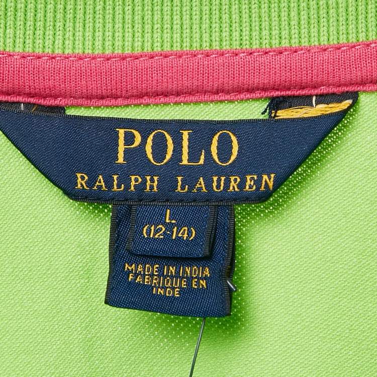 Pre Owned Polo Ralph Lauren Green Pique Cotton Pleated Polo Dress L 12-14 Yrs 