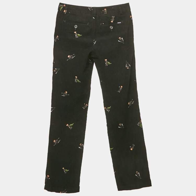 Pre Owned Polo Ralph Lauren Kids Black Bear Print Corduroy Pants 10 Yrs