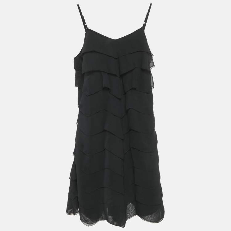 Pre Owned Polo Ralph Lauren Kids Black Crepe Ruffled Sleeveless Dress 12 Yrs