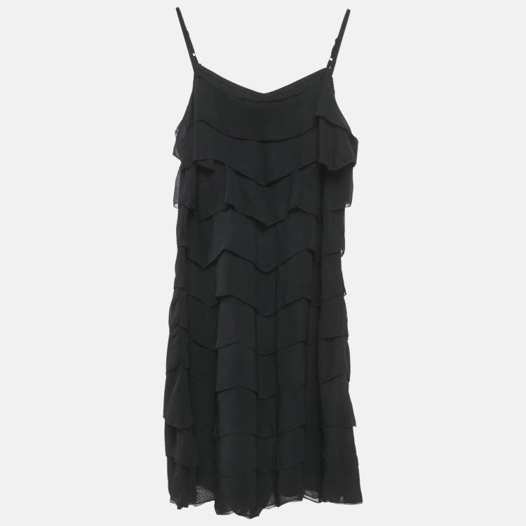Pre Owned Polo Ralph Lauren Kids Black Crepe Ruffled Sleeveless Dress 12 Yrs