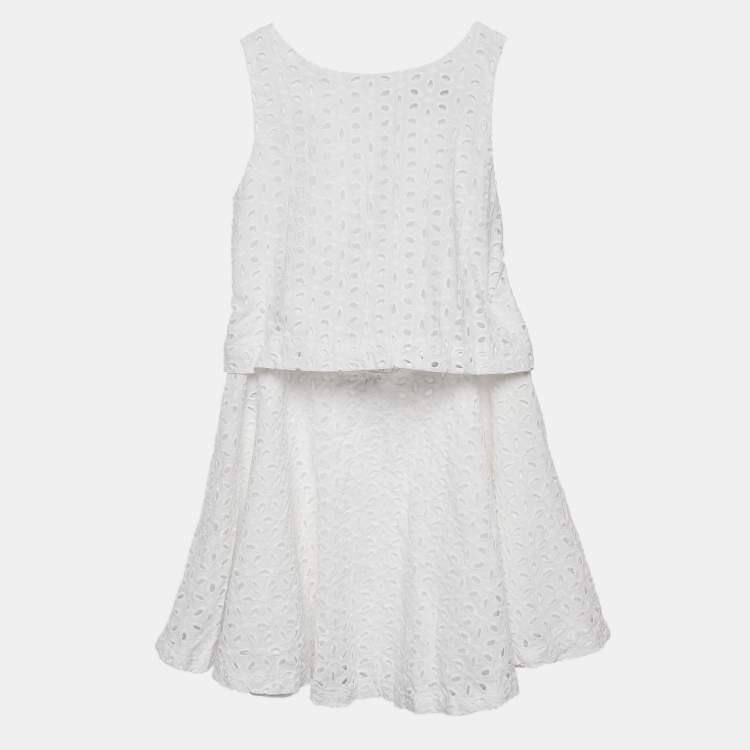 Pre Owned Polo Ralph Lauren Kids White Broderie Anglaise Cotton Skirt and Top Set 6 Yrs 